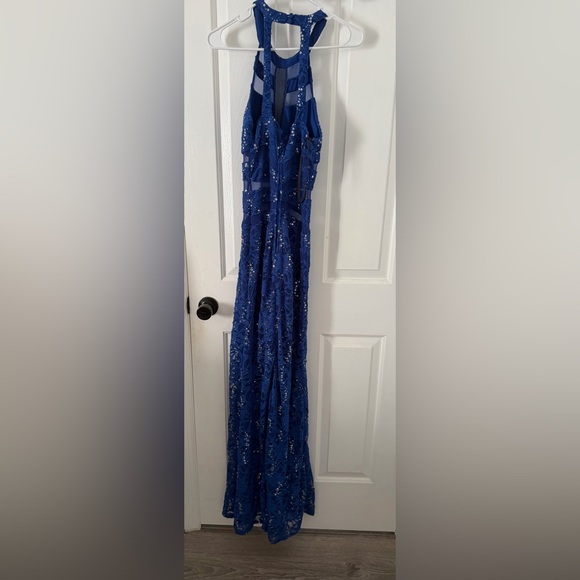 B. Darlin Royal Blue Lace Halter Dress - Picture 4 of 10